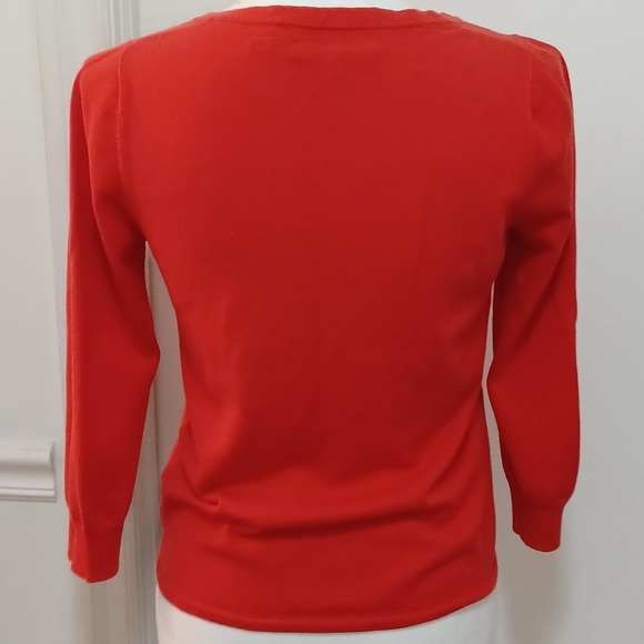 Anthropologie HWR Monogram Womens Sz S Red Beaded Cardigan Sweater Christmas‎ - Picture 9 of 11
